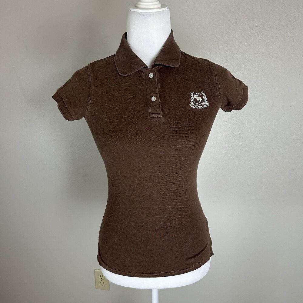 Abercrombie & Fitch S Y2K Polo Chocolate Vintage Henley Top T-shirt Short Sleeve